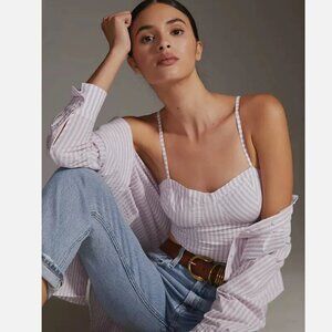 Anthropologie Plus Bustier Striped Smocked Crop Top Y2K Spaghetti Straps 2X